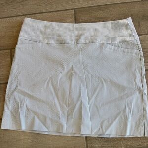 Blue and white pinstriped skort